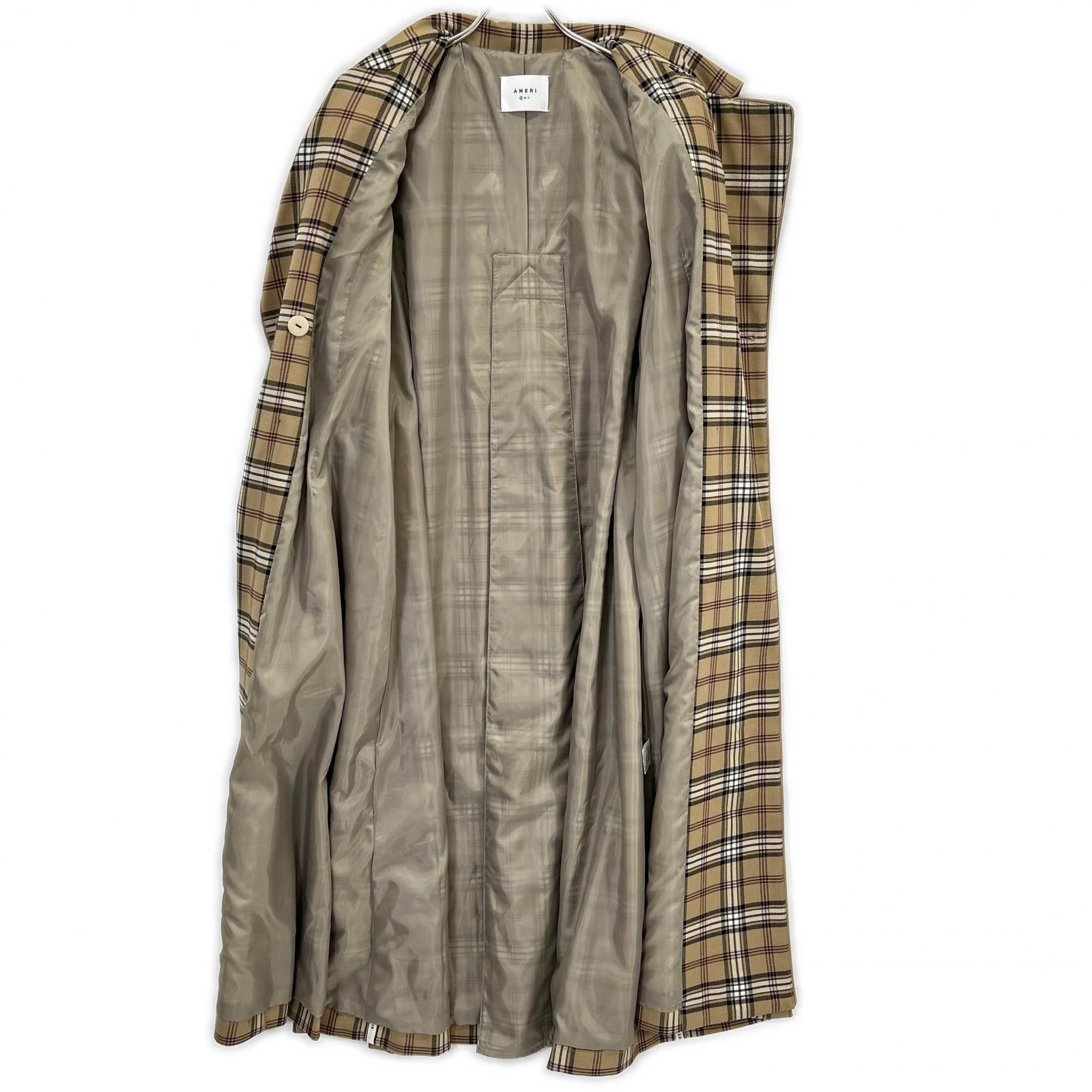 AMERI アメリ 01920740550 ﾍﾞｰｼﾞｭ PASS CODE CHECK COAT ﾁｪｯｸﾛﾝｸﾞｺｰﾄ コート S