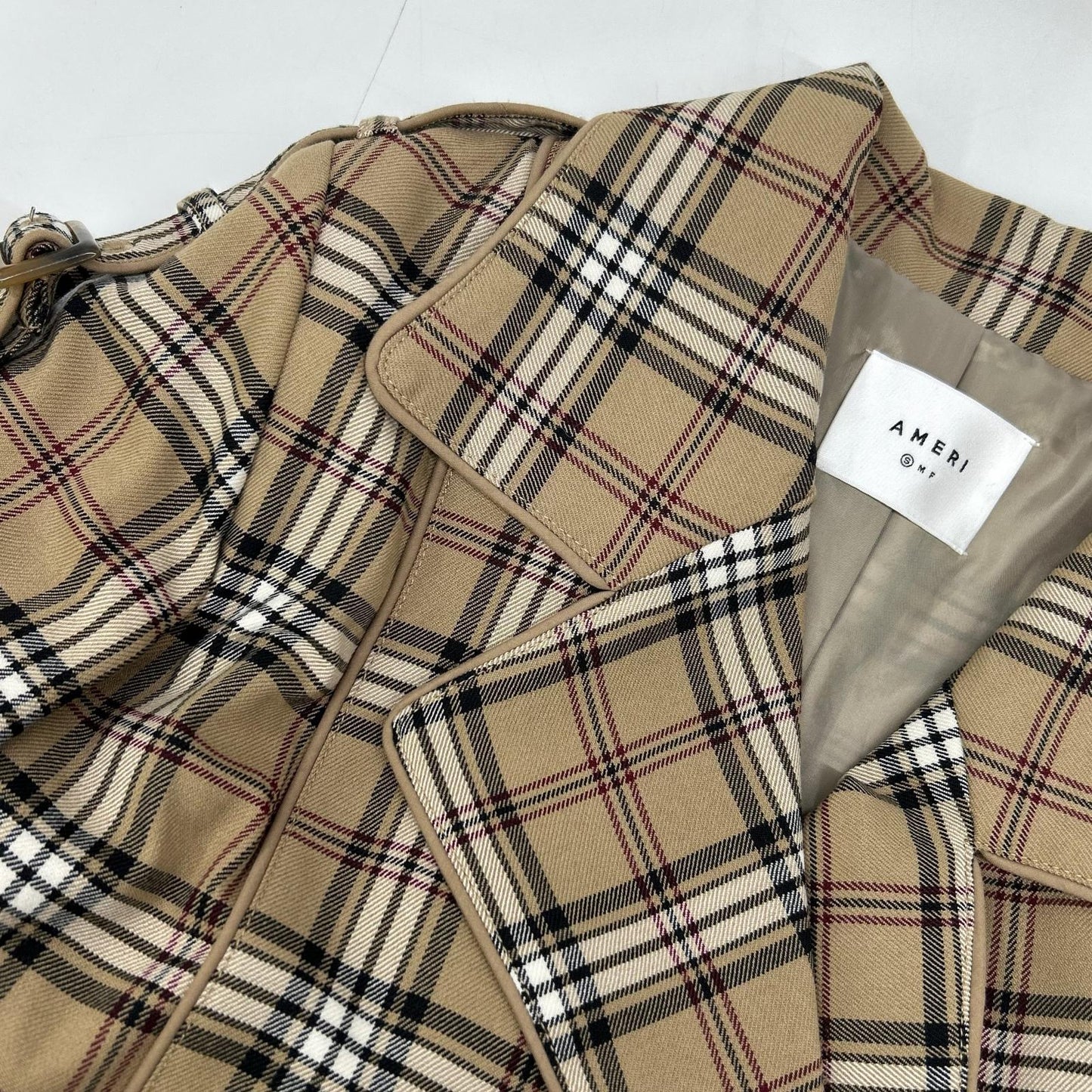 AMERI アメリ 01920740550 ﾍﾞｰｼﾞｭ PASS CODE CHECK COAT ﾁｪｯｸﾛﾝｸﾞｺｰﾄ コート S