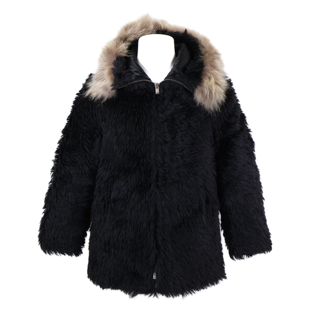 SAINT LAURENT PARIS サンローランパリ 国内正規 531195 Y715T モヘアxウール ラクーンファー ファートリミング フーデッドジップブルゾン ジャケット