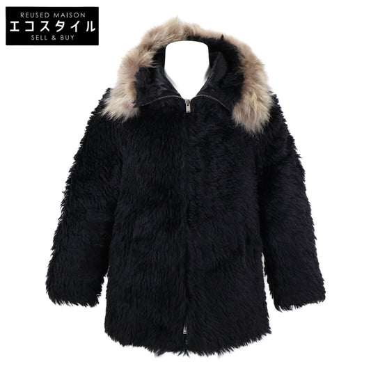 Domestic genuine 531195 Y715T Mohair x Wool Raccoon Fur Trimmed Hooded Zip Blouson Jacket 44 Men's