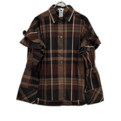 DOUBLE STANDARD CLOTHING 0204-310-233 Checkered Ruffle Sleeve Shirt Top