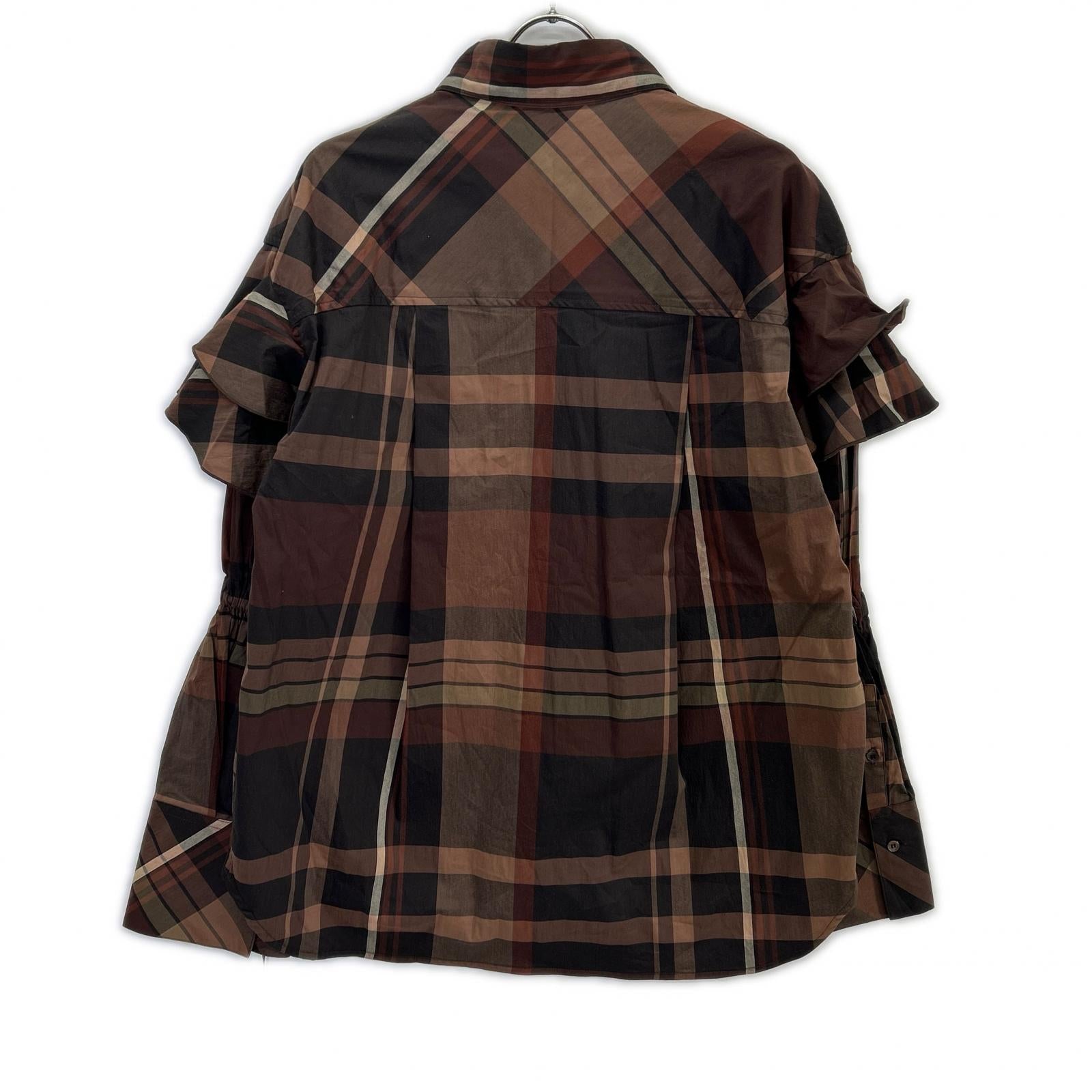 DOUBLE STANDARD CLOTHING 0204-310-233 Checkered Ruffle Sleeve Shirt Top