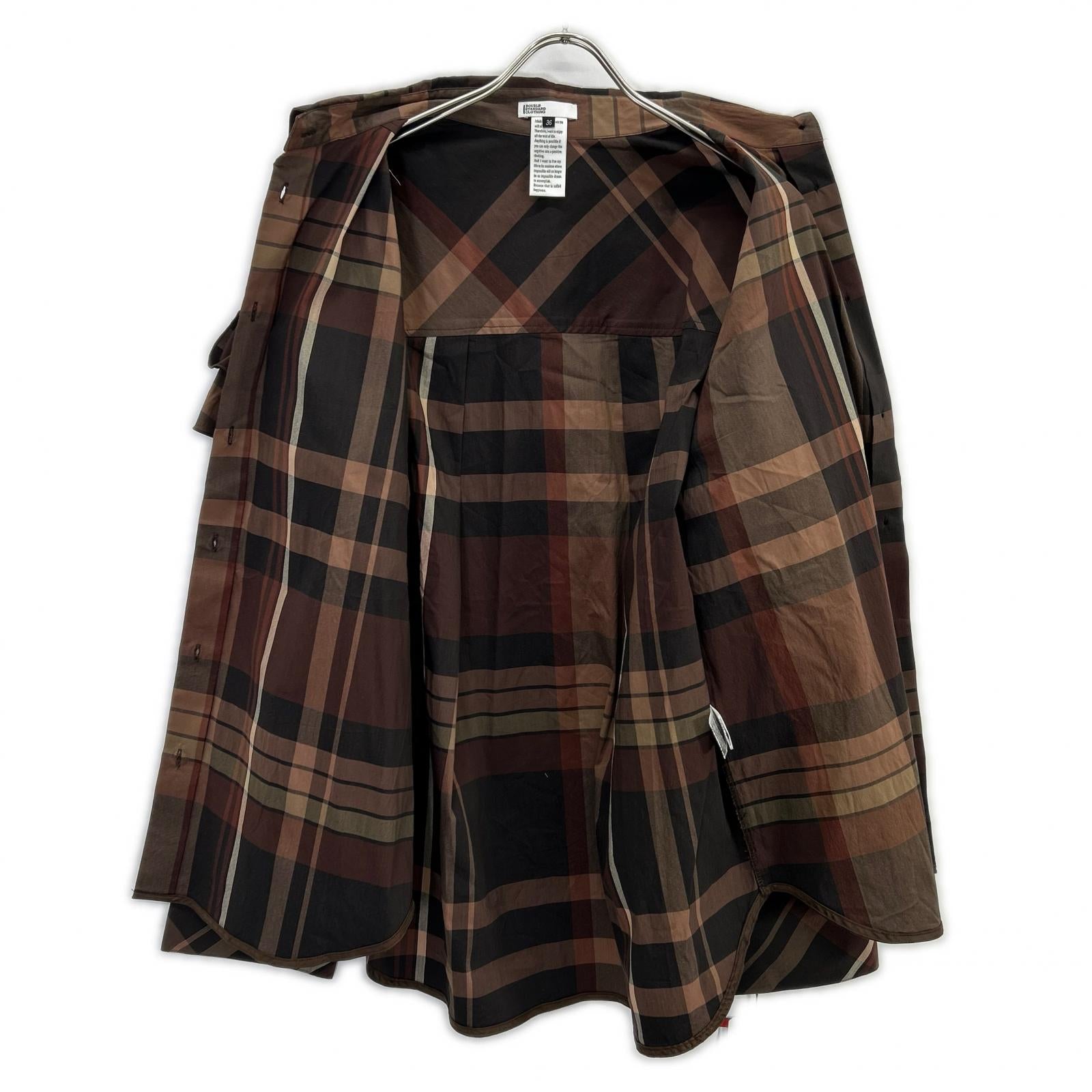 DOUBLE STANDARD CLOTHING 0204-310-233 Checkered Ruffle Sleeve Shirt Top