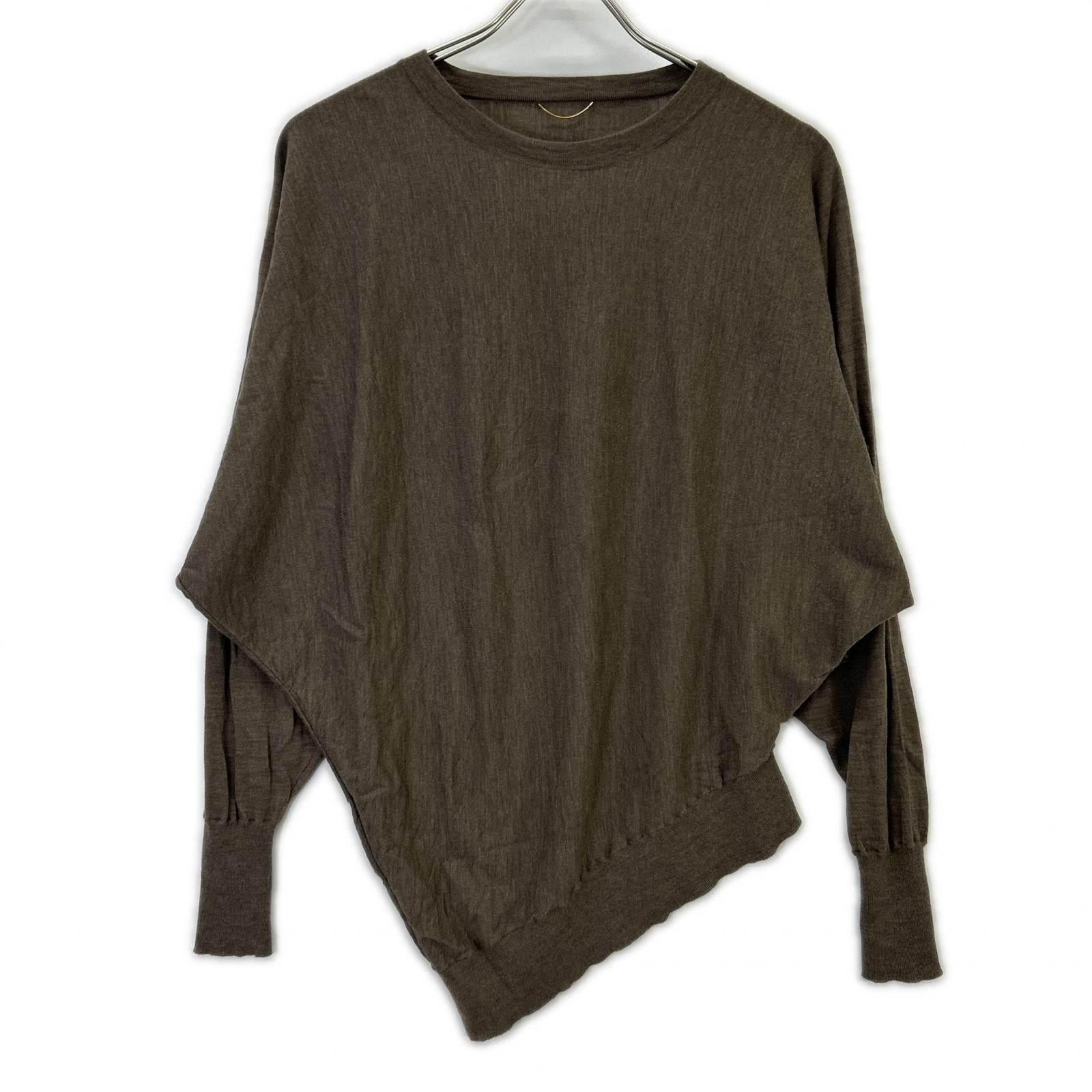 Deuxieme Classe Deu-zi-e-mu-ku-ra-su L'Appartement 联名款 25年产 米灰色 羊毛 WISH DOLMAN ASYMMETRY PULL OVER/针织套头衫 上衣