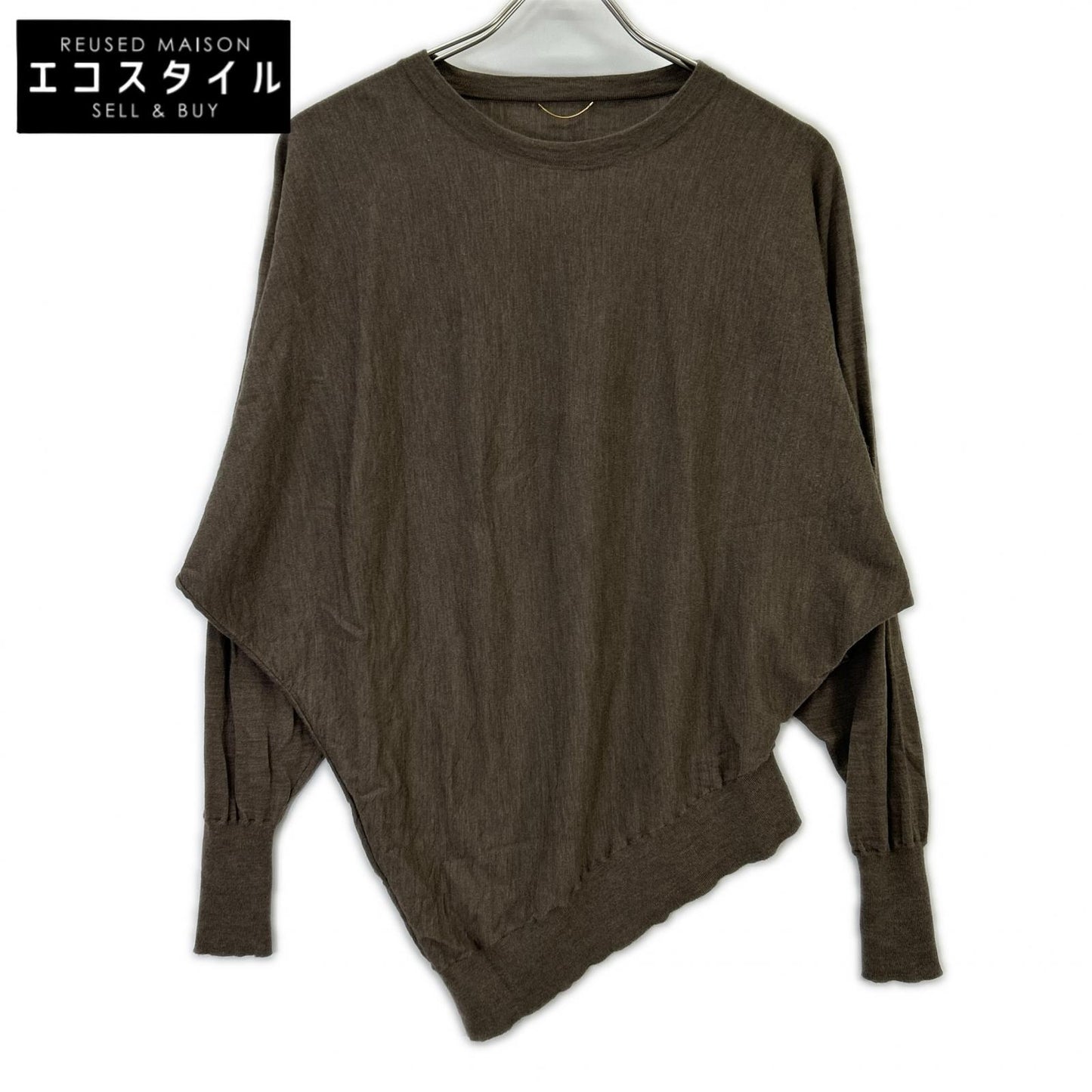 Deuxieme Classe Deu-zi-e-mu-ku-ra-su L'Appartement 联名款 25年产 米灰色 羊毛 WISH DOLMAN ASYMMETRY PULL OVER/针织套头衫 上衣