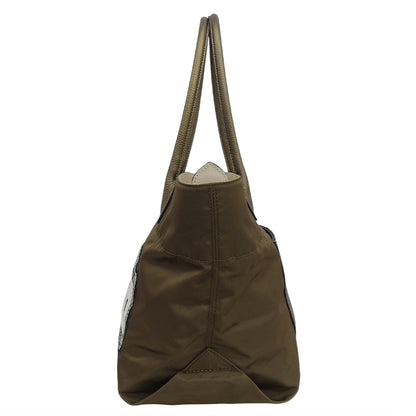 A.D.M.J. Accessoires De Mademoiselle ADMJ Beautiful Nylon x Shrink Calf Perfume Bottle Embroidery Sequin Tote Bag Khaki Tote Bag