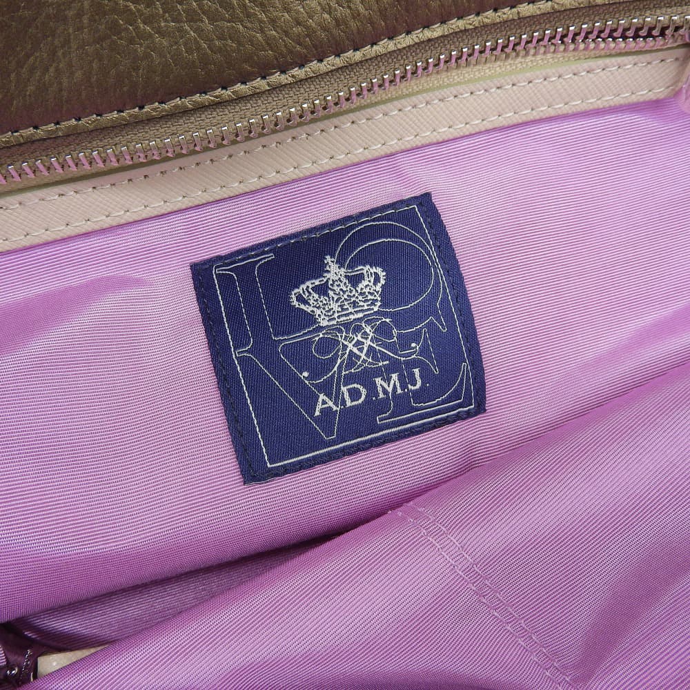 A.D.M.J. Accessoires De Mademoiselle ADMJ Beautiful Nylon x Shrink Calf Perfume Bottle Embroidery Sequin Tote Bag Khaki Tote Bag