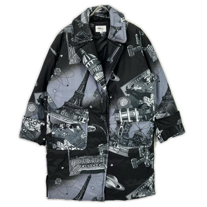 49av.Junko Shimada 49 Avenue Junko Shimada 313434229 灰色 涤纶 巴黎之夜满幅印花 长款羽绒服 夹克 38
