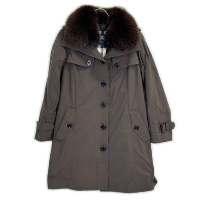 BURBERRY LONDON B1A23-661-58 Brown Nylon Down Liner Fox Fur Down Coat 40