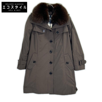BURBERRY LONDON B1A23-661-58 Brown Nylon Down Liner Fox Fur Down Coat 40