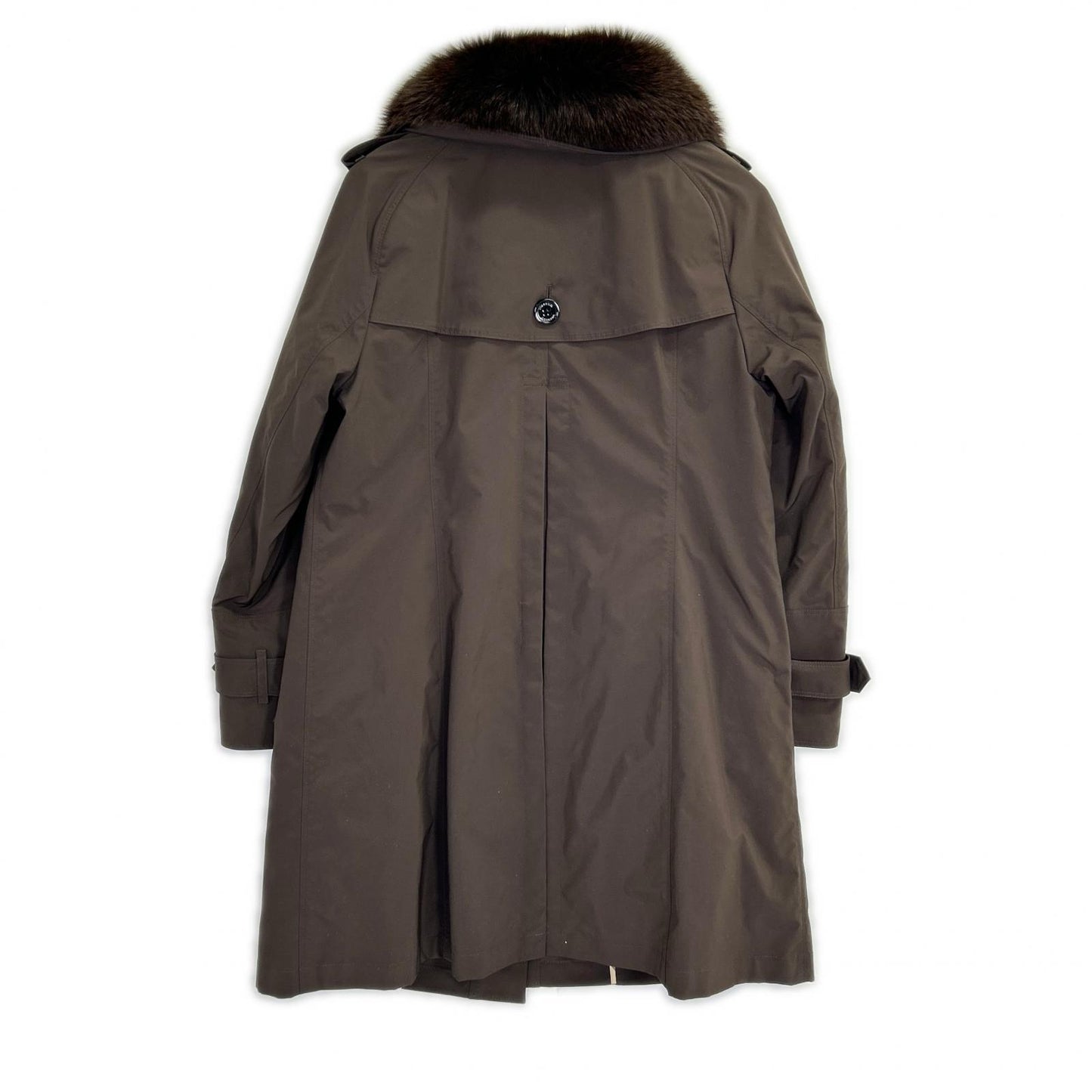BURBERRY LONDON B1A23-661-58 Brown Nylon Down Liner Fox Fur Down Coat 40