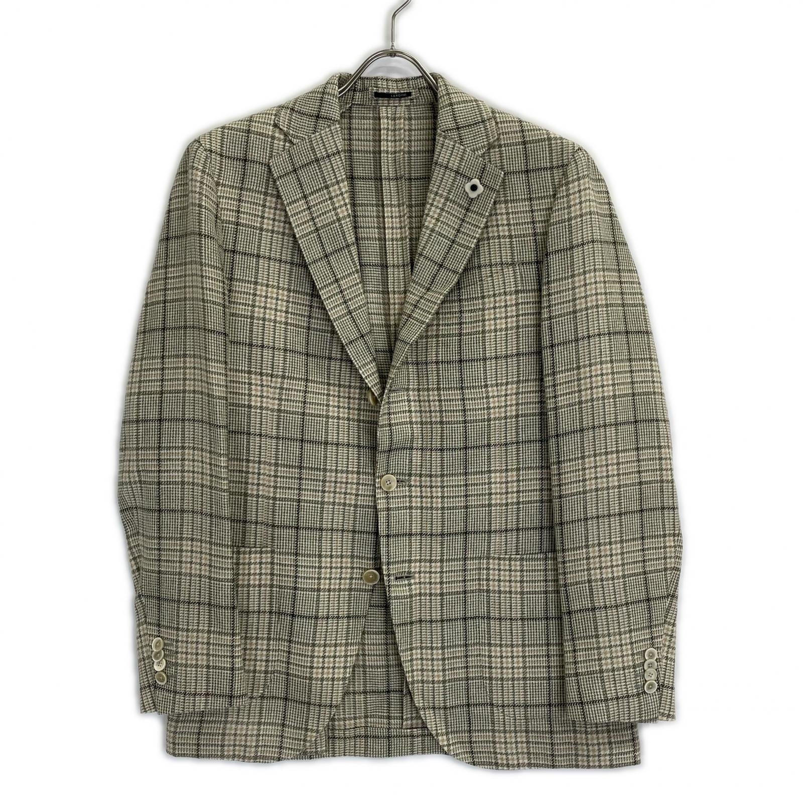 LARDINI ラルディーニ ベージュ×グリーン ウールシルク グレンプレイド ジャケット ベージュブラウン 3B ジャケット