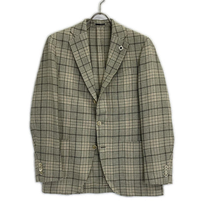 LARDINI ラルディーニ ベージュ×グリーン ウールシルク グレンプレイド ジャケット ベージュブラウン 3B ジャケット