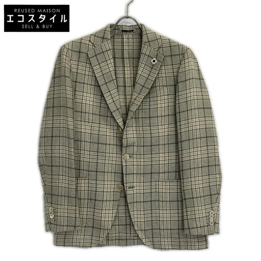 LARDINI ラルディーニ ベージュ×グリーン ウールシルク グレンプレイド ジャケット ベージュブラウン 3B ジャケット