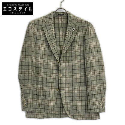 LARDINI ラルディーニ ベージュ×グリーン ウールシルク グレンプレイド ジャケット ベージュブラウン 3B ジャケット