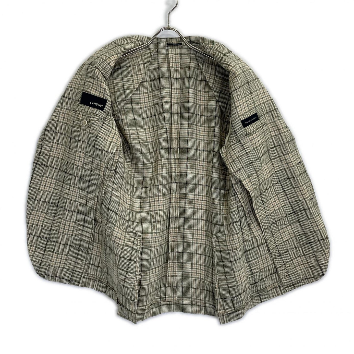 LARDINI ラルディーニ ベージュ×グリーン ウールシルク グレンプレイド ジャケット ベージュブラウン 3B ジャケット