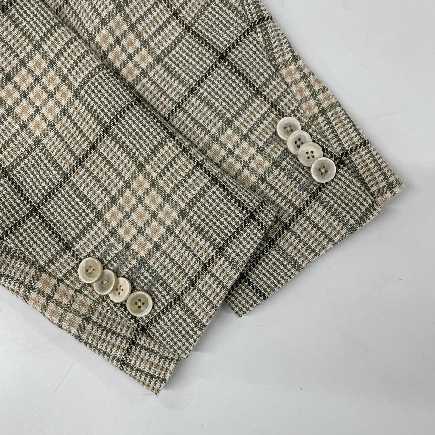LARDINI ラルディーニ ベージュ×グリーン ウールシルク グレンプレイド ジャケット ベージュブラウン 3B ジャケット