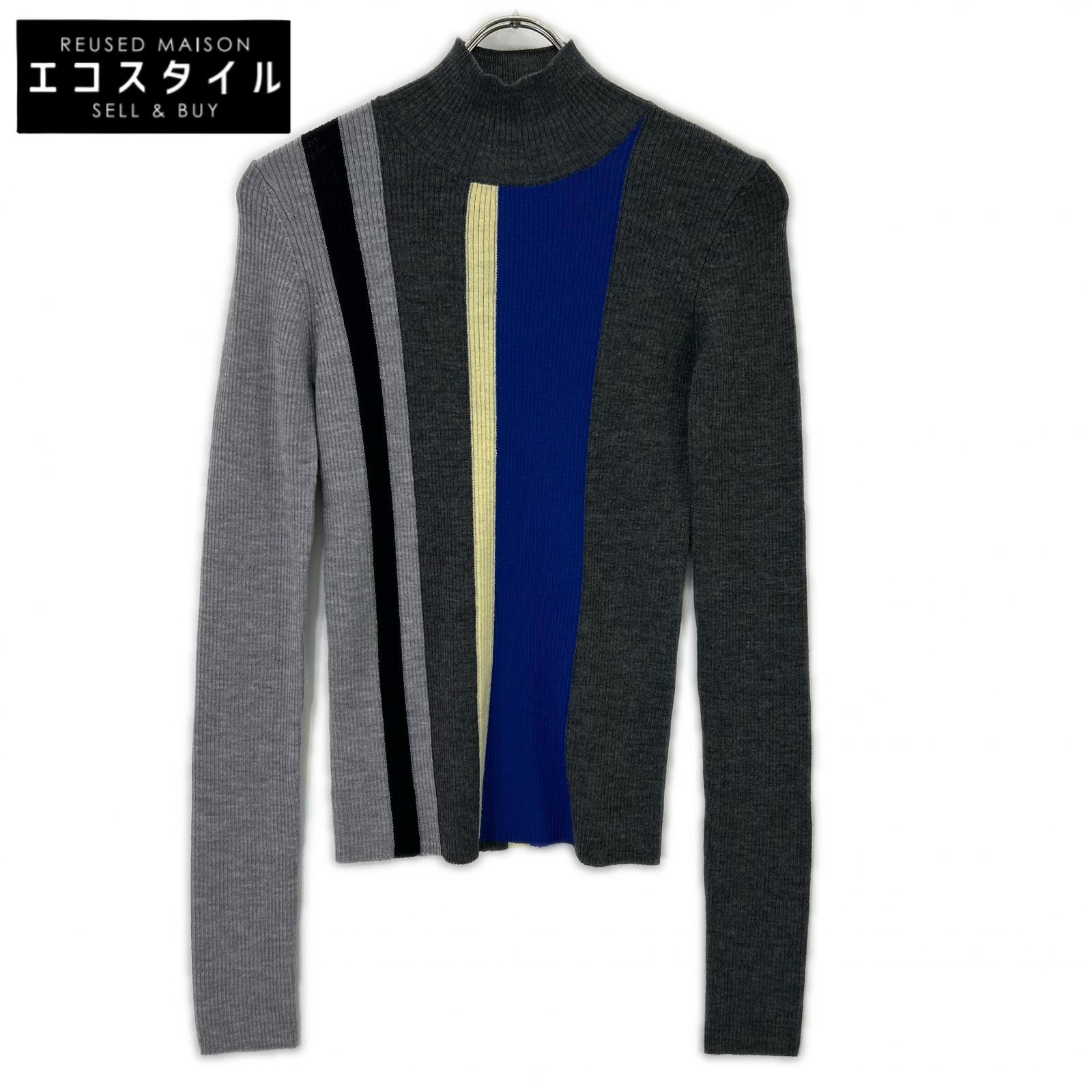 ENFOLD 26SS 300JS270-0201 Gray Wool STRIPE RIB PULLOVER