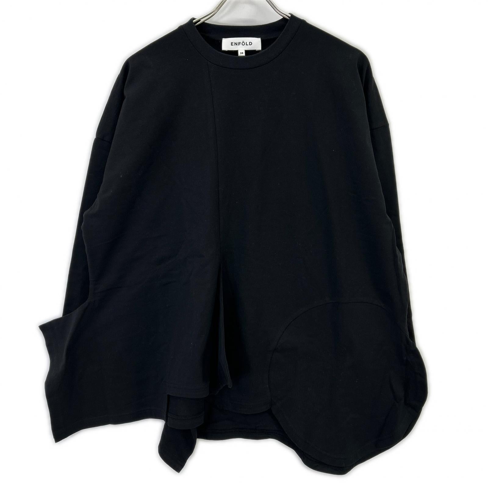 ENFOLD エンフォルド 26SS 300JS280-0231 ブラック コットン PLATE LONG-SLEEVE T-SHIRT ロンT トップス