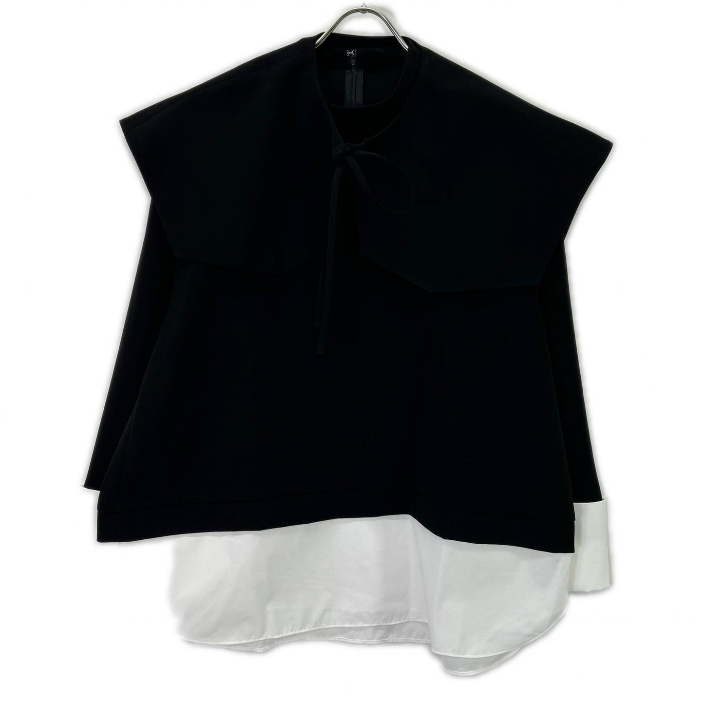 ENFOLD 26SS 300JS430-1401 Black x White Polyester DOUBLE CUFFS BOX PULLOVER Top