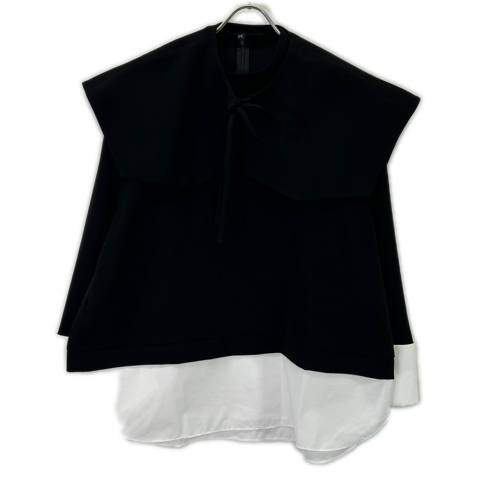 ENFOLD 26SS 300JS430-1401 Black x White Polyester DOUBLE CUFFS BOX PULLOVER Top