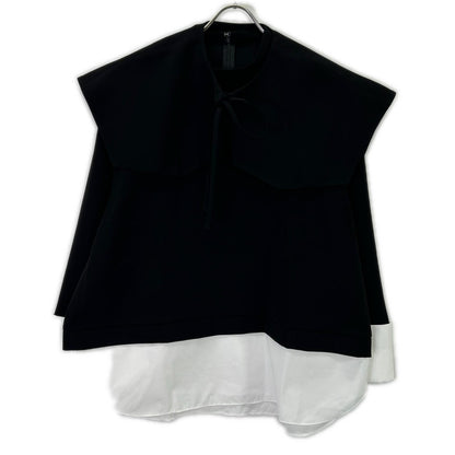 ENFOLD 26SS 300JS430-1401 Black x White Polyester DOUBLE CUFFS BOX PULLOVER Top