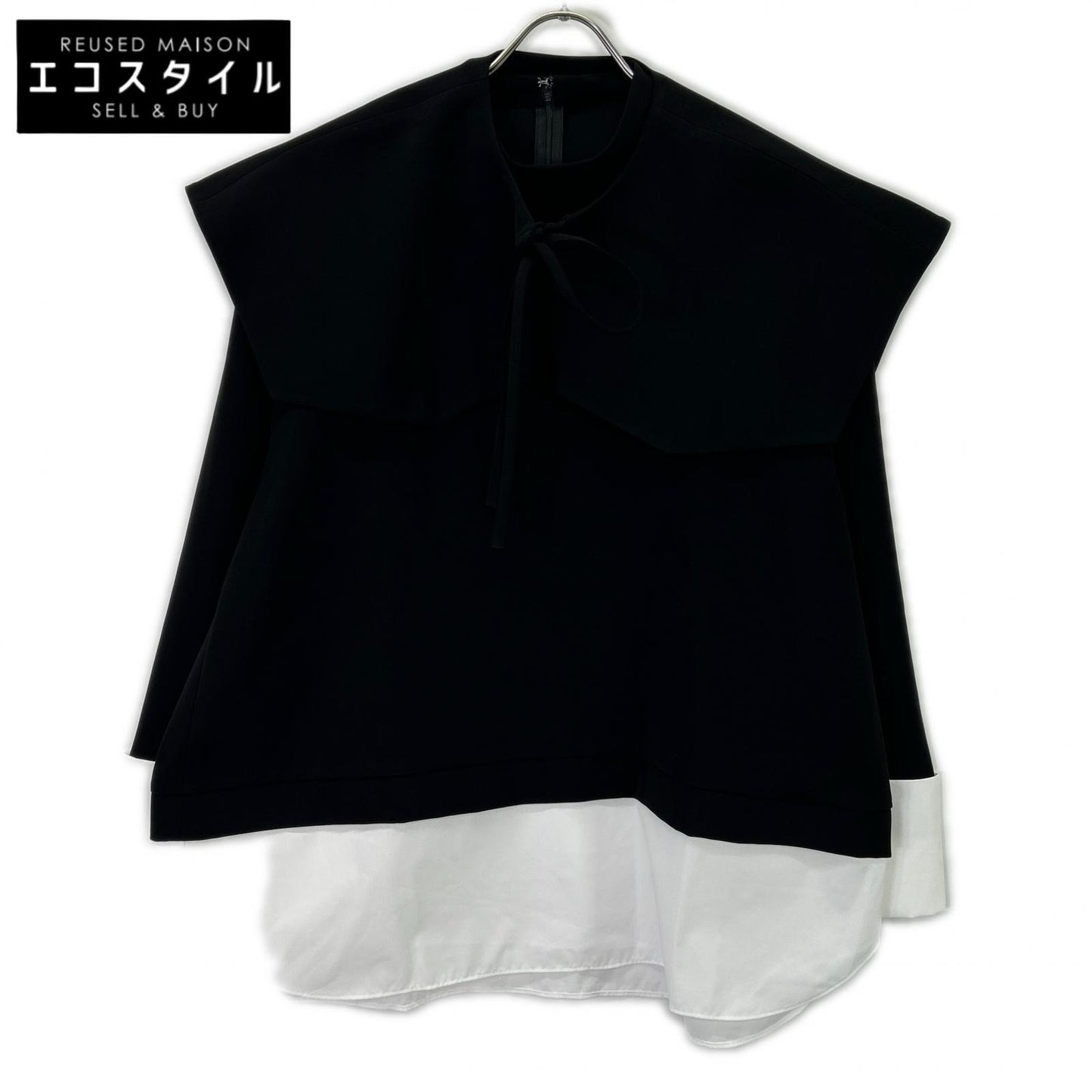 ENFOLD 26SS 300JS430-1401 Black x White Polyester DOUBLE CUFFS BOX PULLOVER Top
