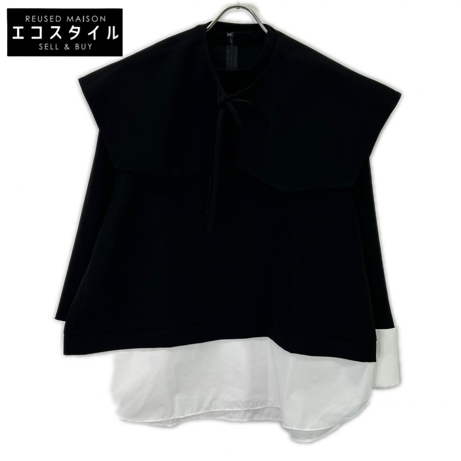 ENFOLD 26SS 300JS430-1401 Black x White Polyester DOUBLE CUFFS BOX PULLOVER Top