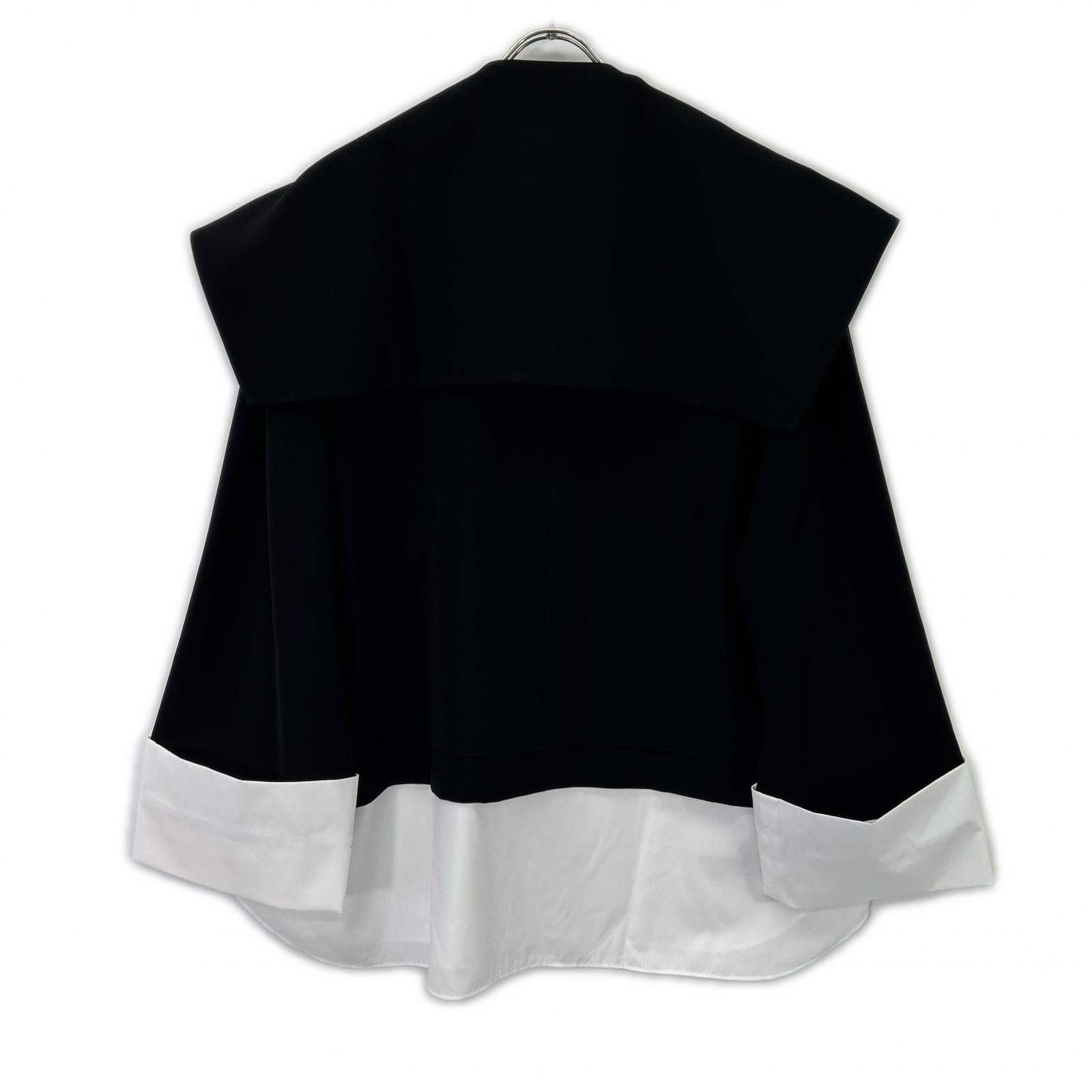 ENFOLD 26SS 300JS430-1401 Black x White Polyester DOUBLE CUFFS BOX PULLOVER Top