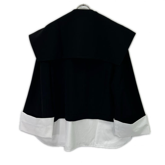 ENFOLD エンフォルド 26SS 300JS430-1401 ブラック×ホワイト ポリエステル DOUBLE CUFFS BOX PULLOVER トップス