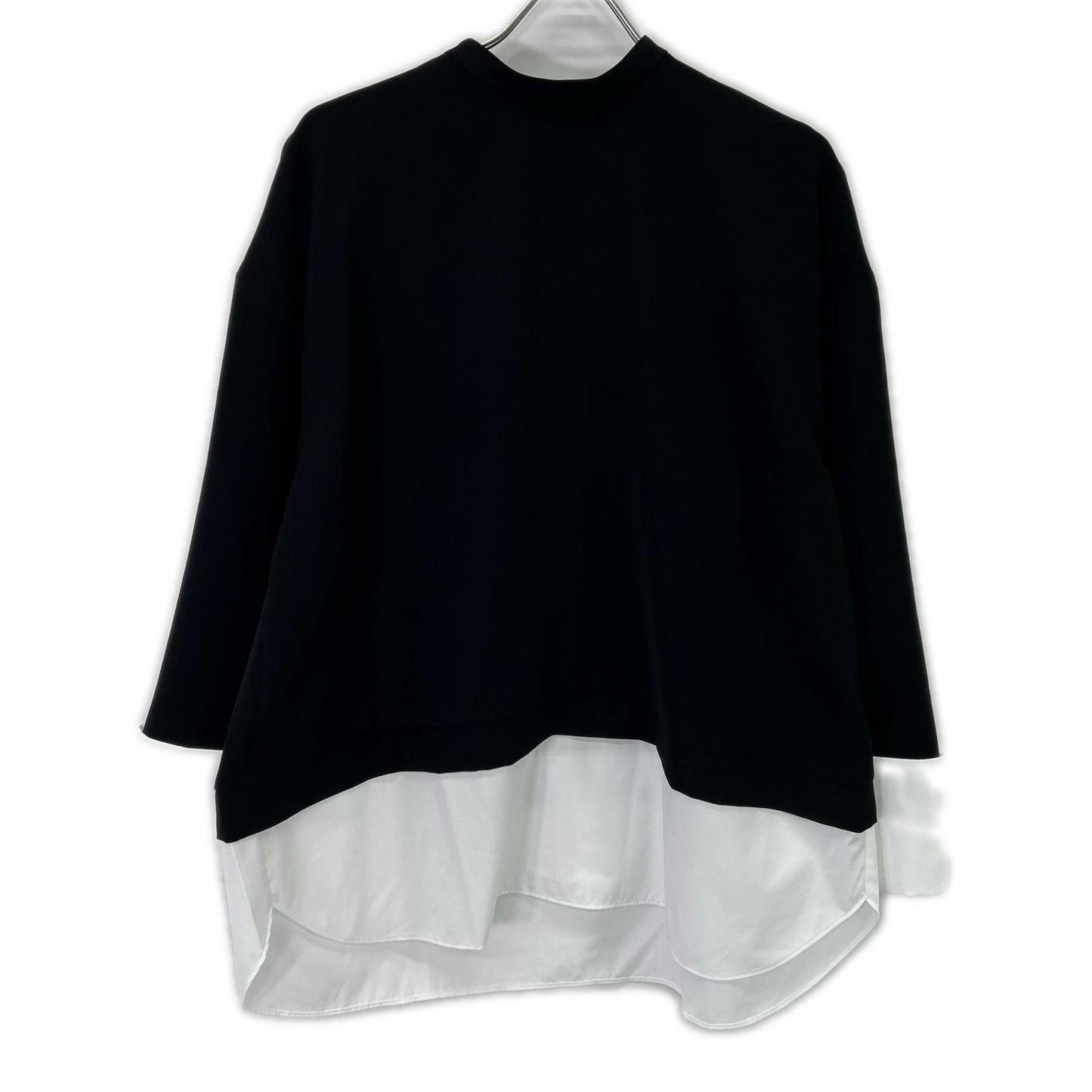 ENFOLD 26SS 300JS430-1401 Black x White Polyester DOUBLE CUFFS BOX PULLOVER Top