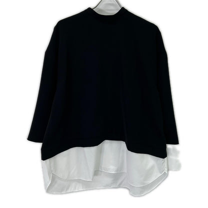 ENFOLD 26SS 300JS430-1401 Black x White Polyester DOUBLE CUFFS BOX PULLOVER Top