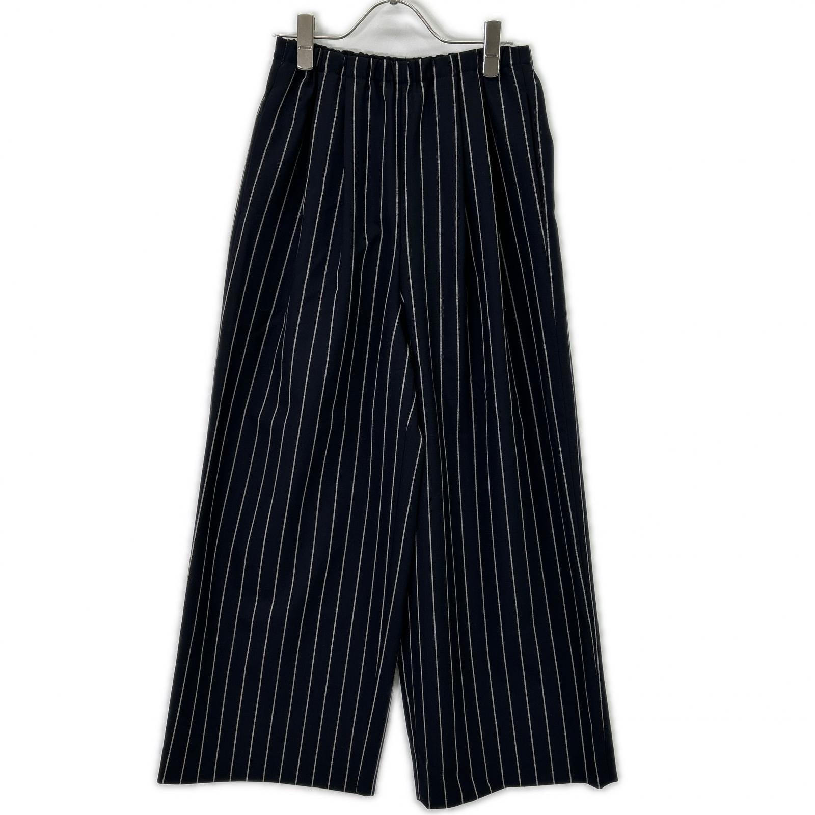 ENFOLD ENFOLD 26SS 300JS631-1191 深蓝色 羊毛 条纹 RELAX ELASTIC WIDE-TROUSERS 下装