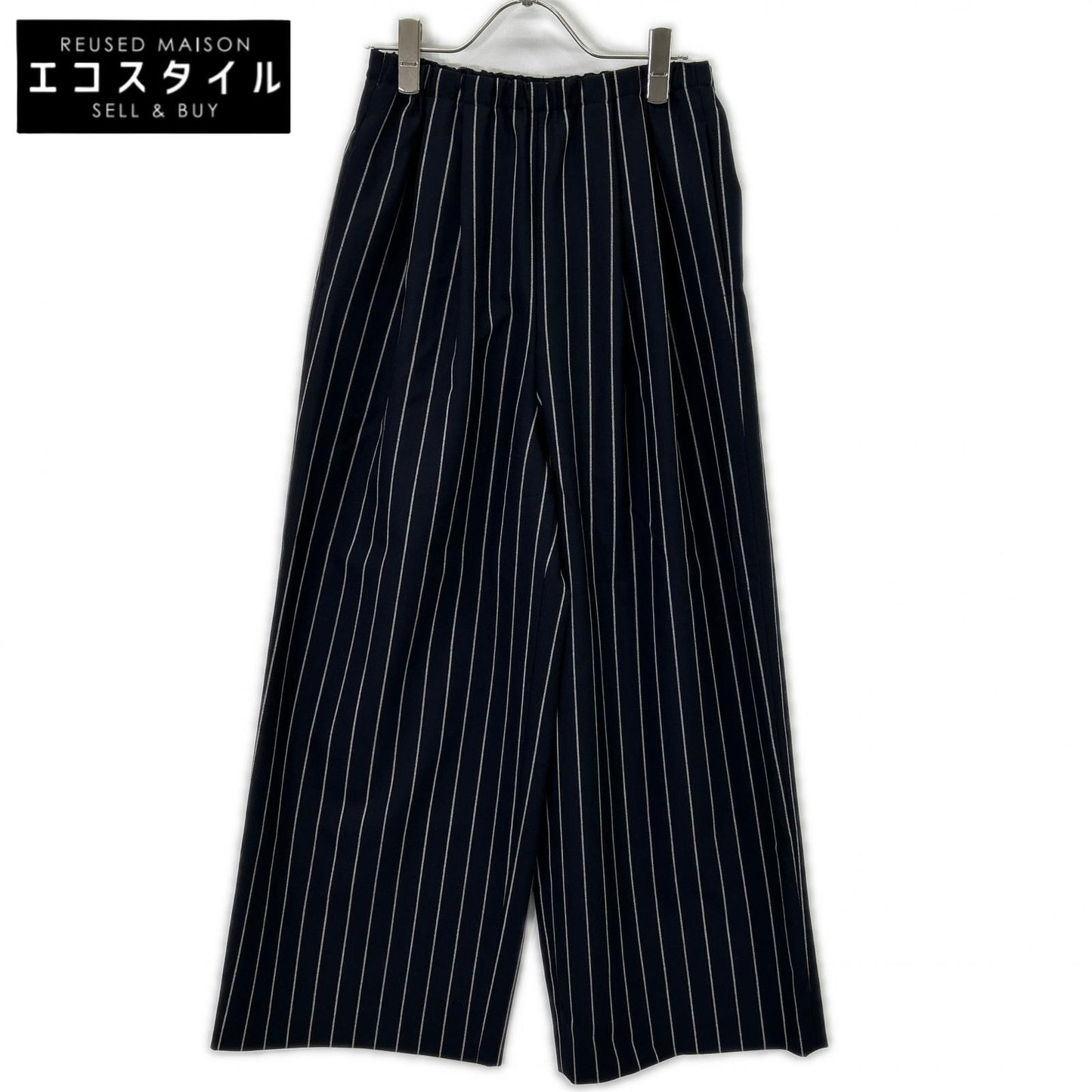 ENFOLD ENFOLD 26SS 300JS631-1191 深蓝色 羊毛 条纹 RELAX ELASTIC WIDE-TROUSERS 下装