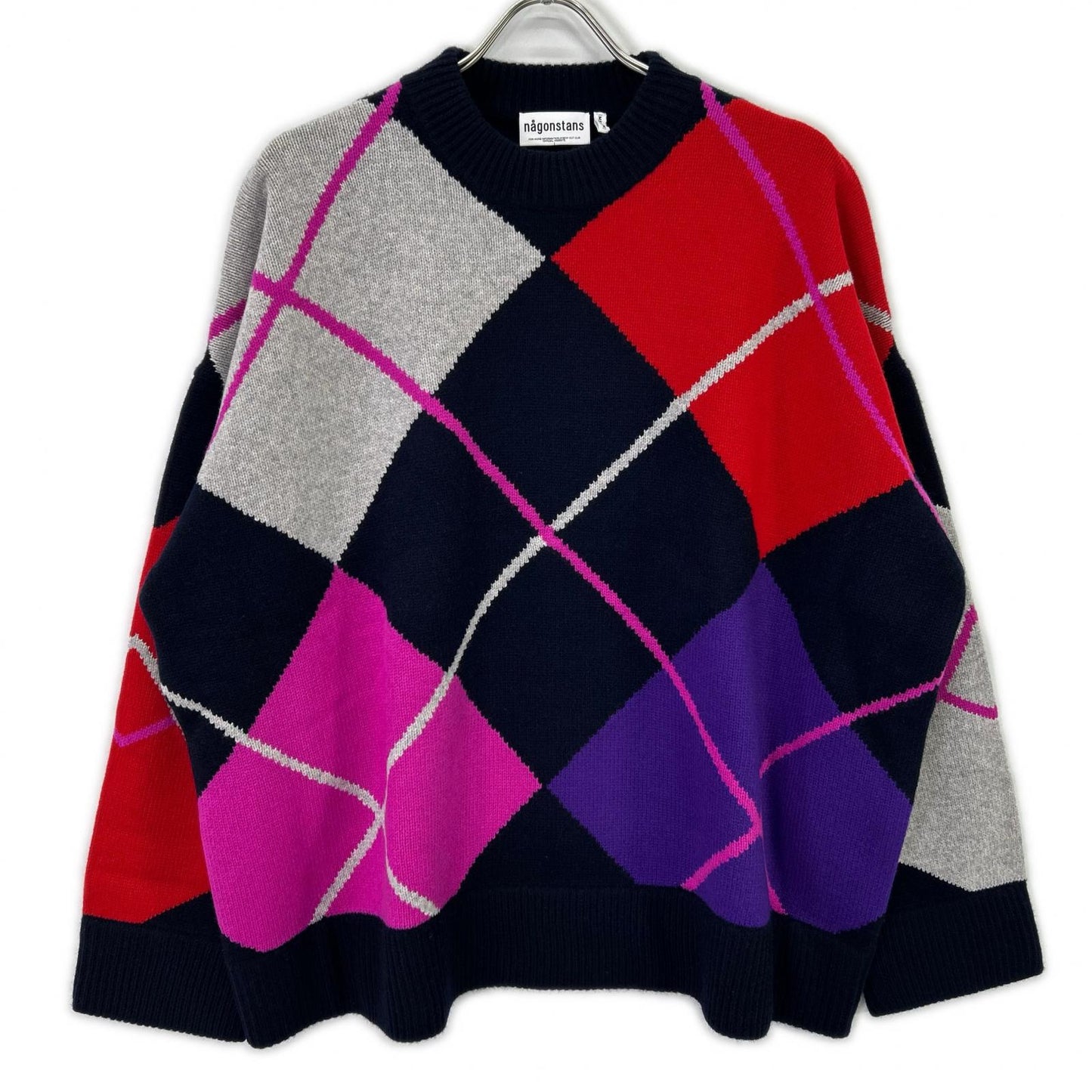 nagonstans ナゴンスタンス 25AW 470IA170-1461 ﾈｲﾋﾞｰ×ﾏﾙﾁｶﾗｰ ｳｰﾙ argyle knit pullover/ｱｰｶﾞｲﾙﾆｯﾄﾌﾟﾙｵｰﾊﾞｰ トップス MEDIUM