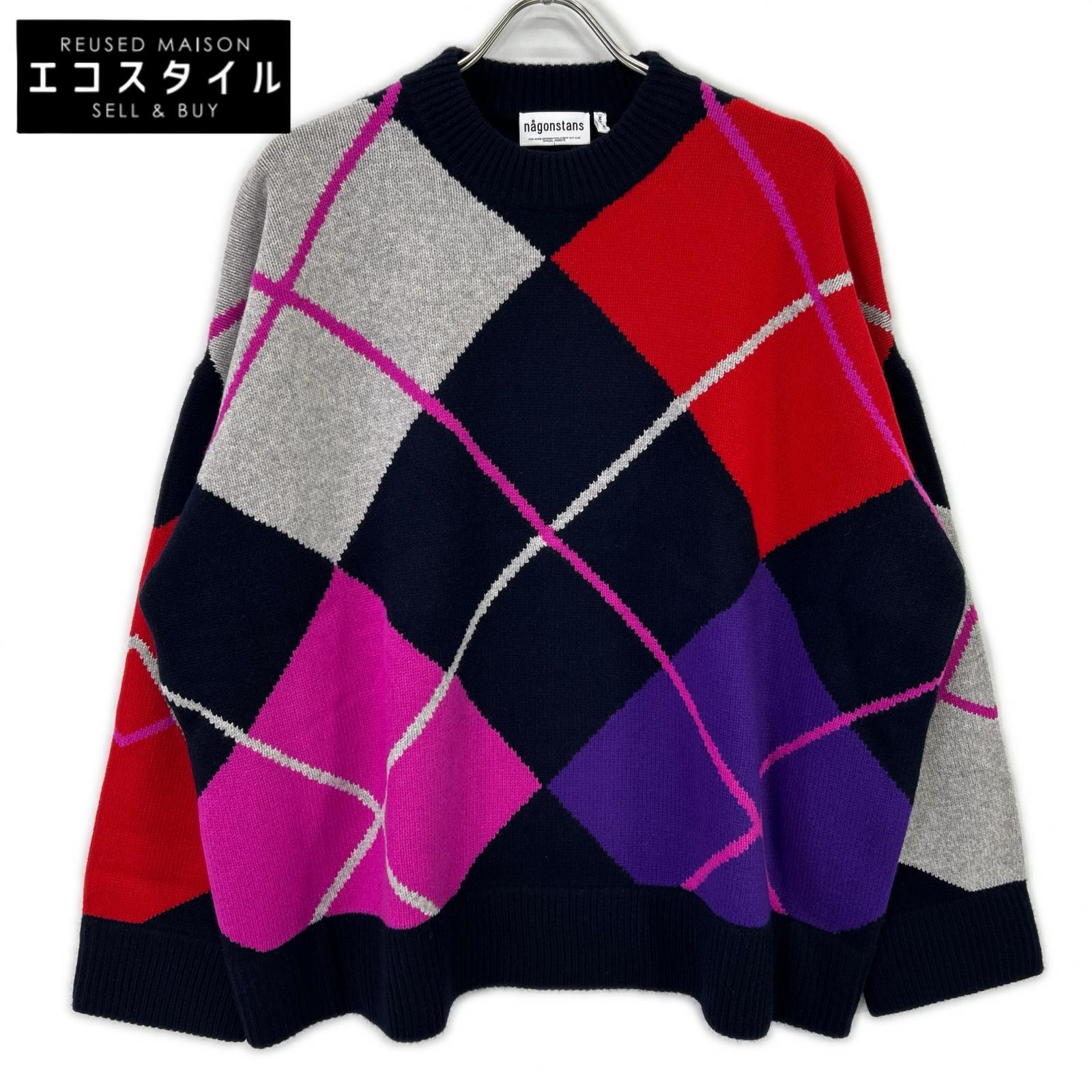 nagonstans ナゴンスタンス 25AW 470IA170-1461 ネイビー×マルチカラー ウール argyle knit pullover/アーガイルニットプルオーバー トップス