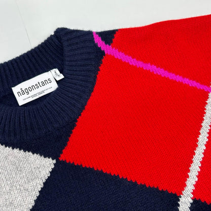 nagonstans ナゴンスタンス 25AW 470IA170-1461 ﾈｲﾋﾞｰ×ﾏﾙﾁｶﾗｰ ｳｰﾙ argyle knit pullover/ｱｰｶﾞｲﾙﾆｯﾄﾌﾟﾙｵｰﾊﾞｰ トップス MEDIUM