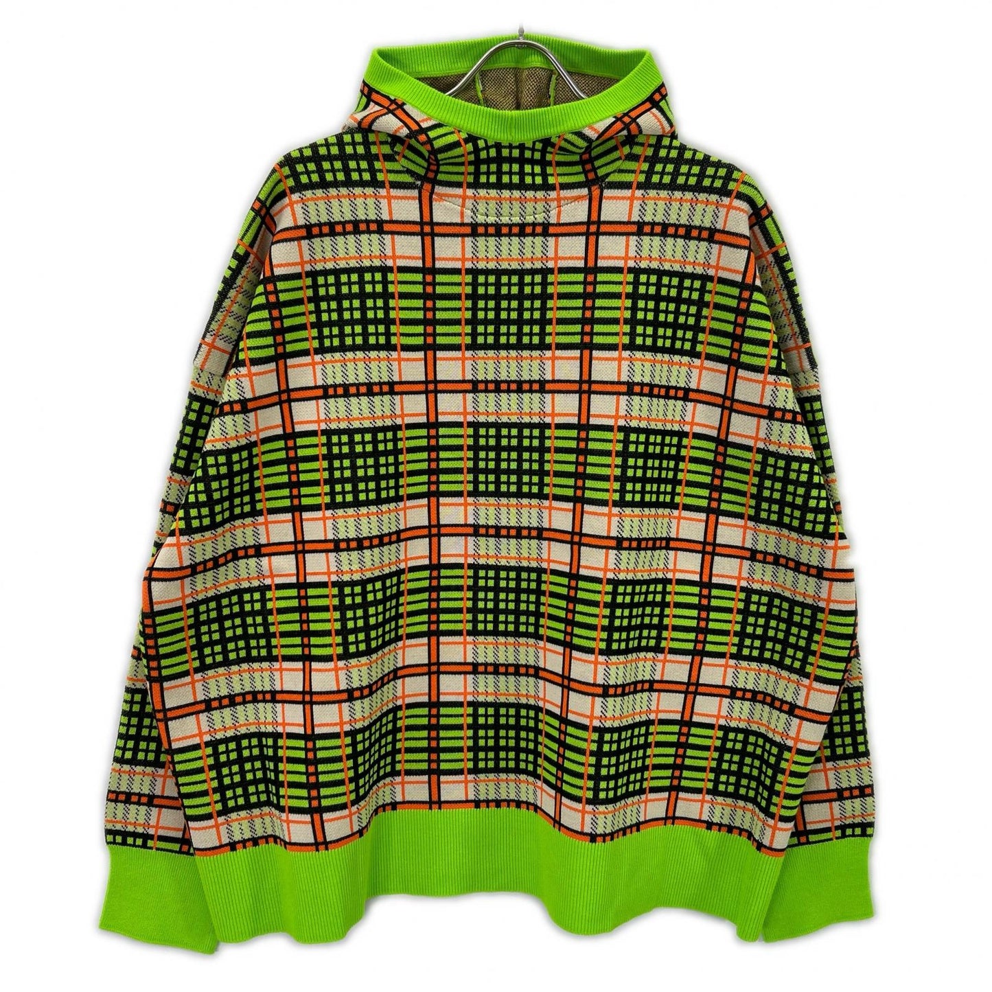 nagonstans ナゴンスタンス 26SS 470JS870-0311 ライム コットン混 チェック柄 knit parker/ニットパーカー トップス