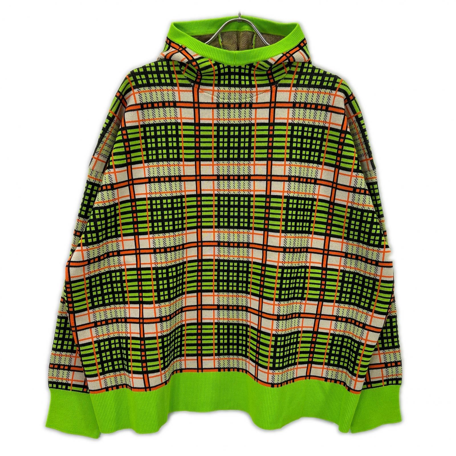 nagonstans ナゴンスタンス 26SS 470JS870-0311 ライム コットン混 チェック柄 knit parker/ニットパーカー トップス
