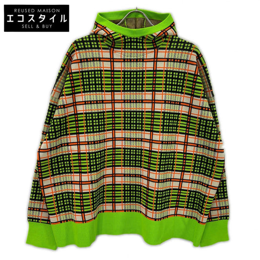 nagonstans ナゴンスタンス 26SS 470JS870-0311 ライム コットン混 チェック柄 knit parker/ニットパーカー トップス