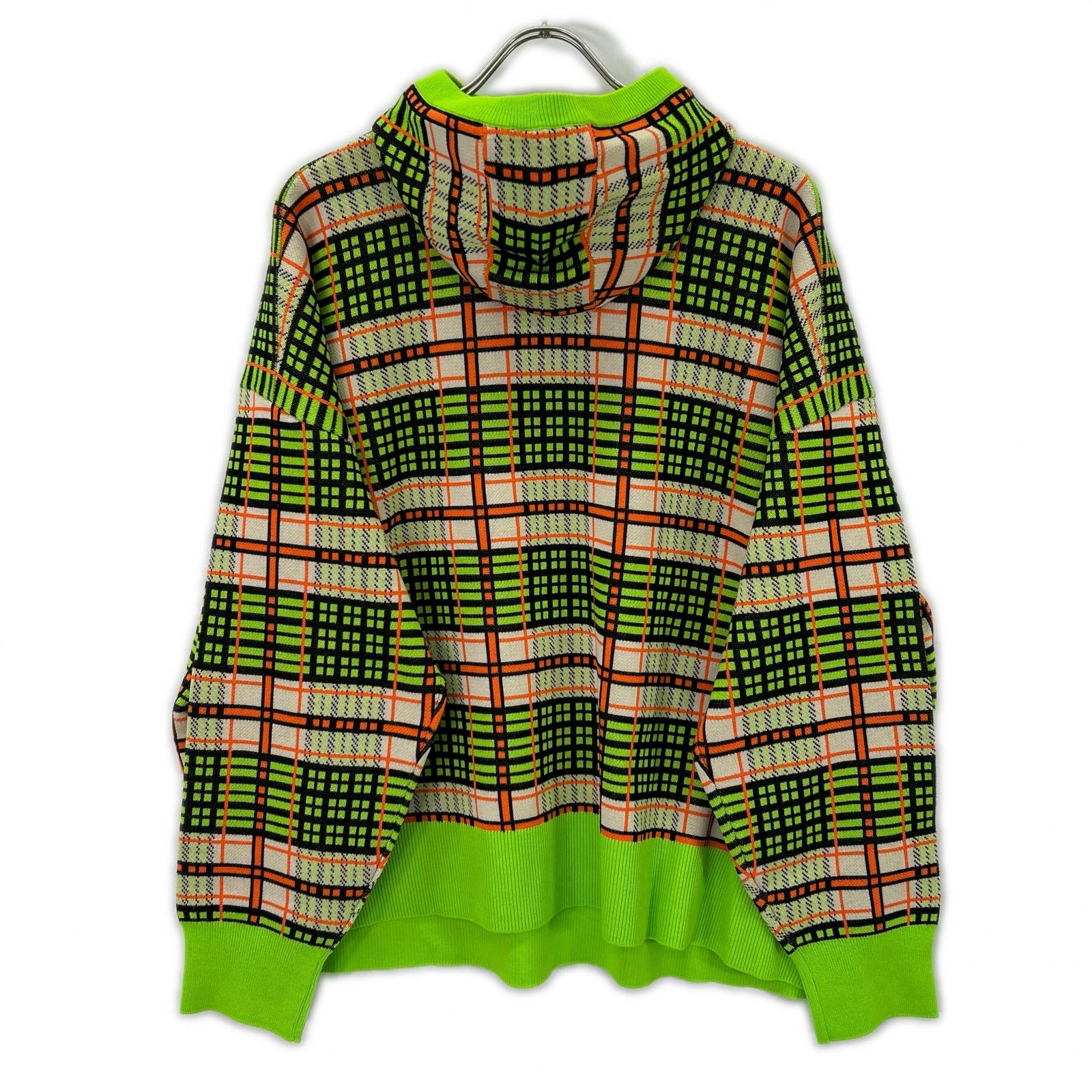 nagonstans ナゴンスタンス 26SS 470JS870-0311 ライム コットン混 チェック柄 knit parker/ニットパーカー トップス