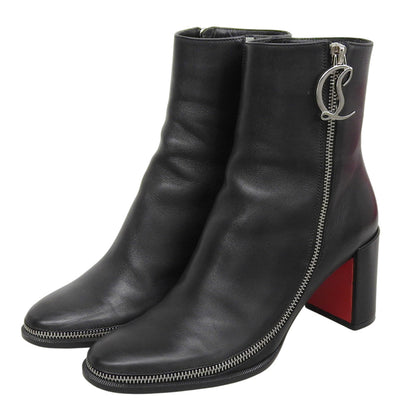 Christian Louboutin CL ZIP BOOTY D-Logo Zipper Zip Leather Ankle Boots Women's Black 36 1/2 Shoes
