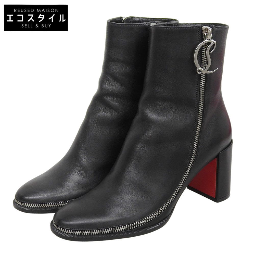 Christian Louboutin CL ZIP BOOTY D-Logo Zipper Zip Leather Ankle Boots Women's Black 36 1/2 Shoes