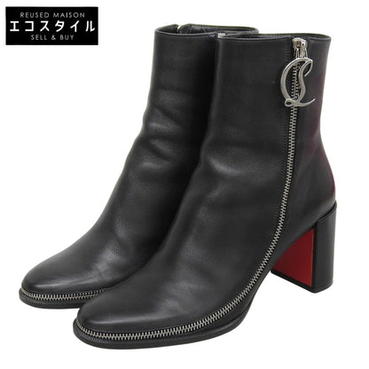 Christian Louboutin CL ZIP BOOTY D-Logo Zipper Zip Leather Ankle Boots Women's Black 36 1/2 Shoes