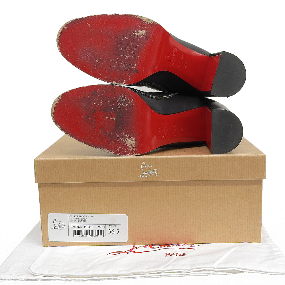 Christian Louboutin CL ZIP BOOTY D-Logo Zipper Zip Leather Ankle Boots Women's Black 36 1/2 Shoes