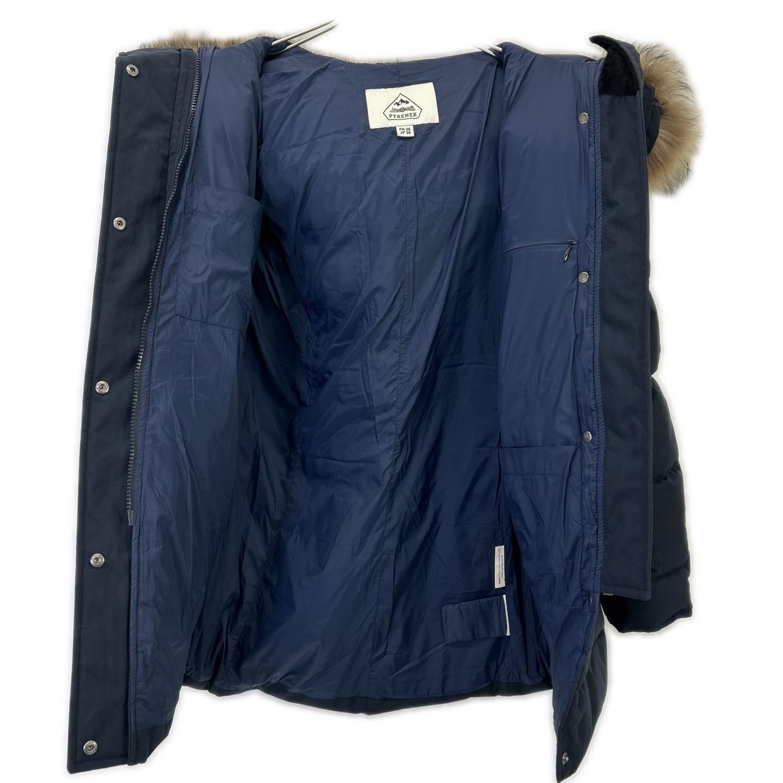 PYRENEX HWK037P4004WT3 Navy GRENOBLE Zip-up Fur-trim Nylon Down Jacket 38