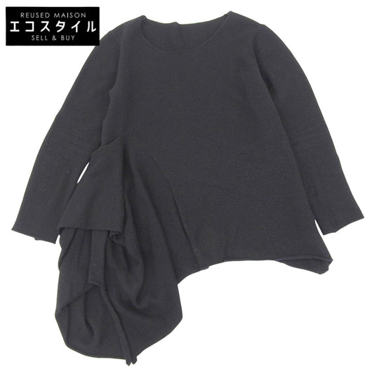 Yohji Yamamoto FEMME ヨウジヤマモトファム アシンメトリー ロングスリーブ プルオーバー ニット トップス メンズ ブラック 2 トップス