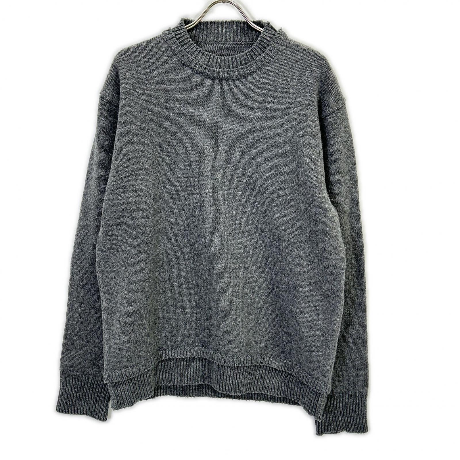 Maison Margiela SI1GP0001 Gray x Brown Suede Elbow Patch Pullover Knit Sweater Top L
