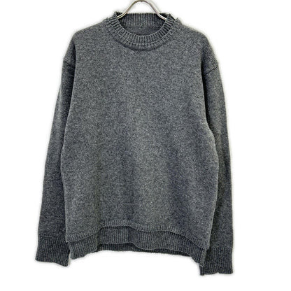 Maison Margiela SI1GP0001 Gray x Brown Suede Elbow Patch Pullover Knit Sweater Top L