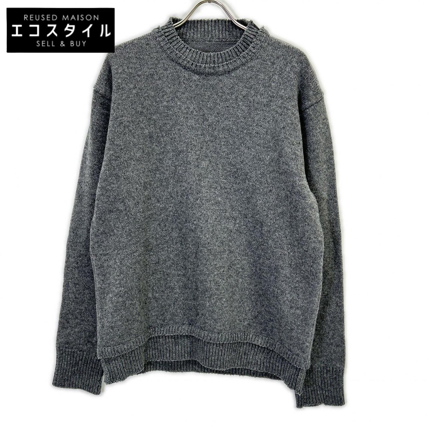 Maison Margiela SI1GP0001 Gray x Brown Suede Elbow Patch Pullover Knit Sweater Top L